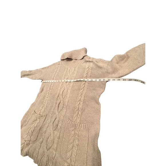 Marled Cable Knit Turtleneck Sweater Beige Cotton/Polyester Womens XL - Picture 7 of 7